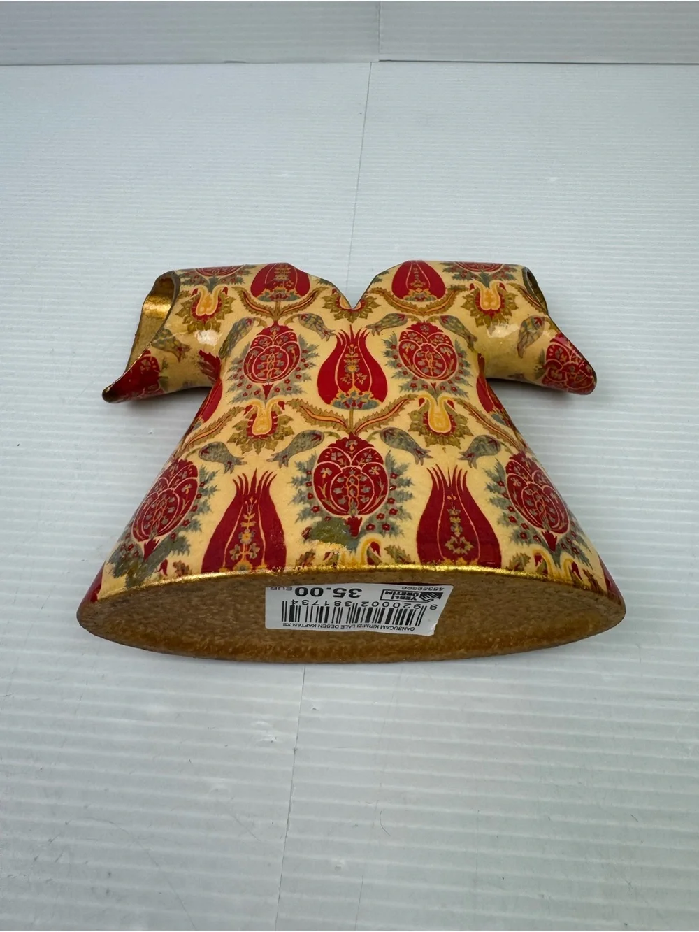 Cansucam Turkish Ottoman Kaftan Vase Red Tulip Pomegranate Gold Ceramic 5” XS